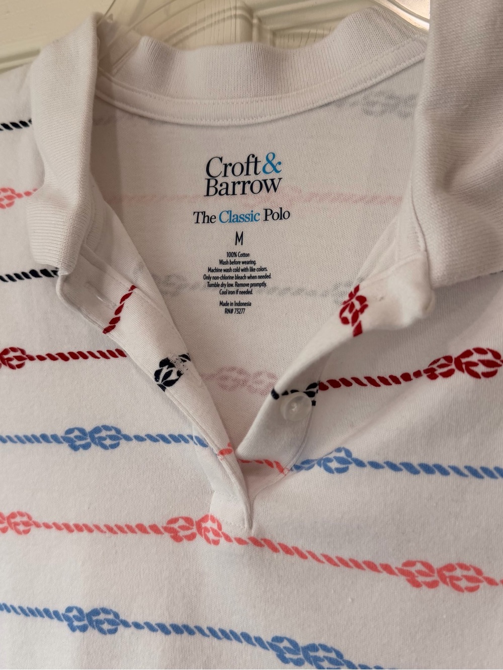 croft & barrow White Polo with Red, Blue & Black Rope Stripes